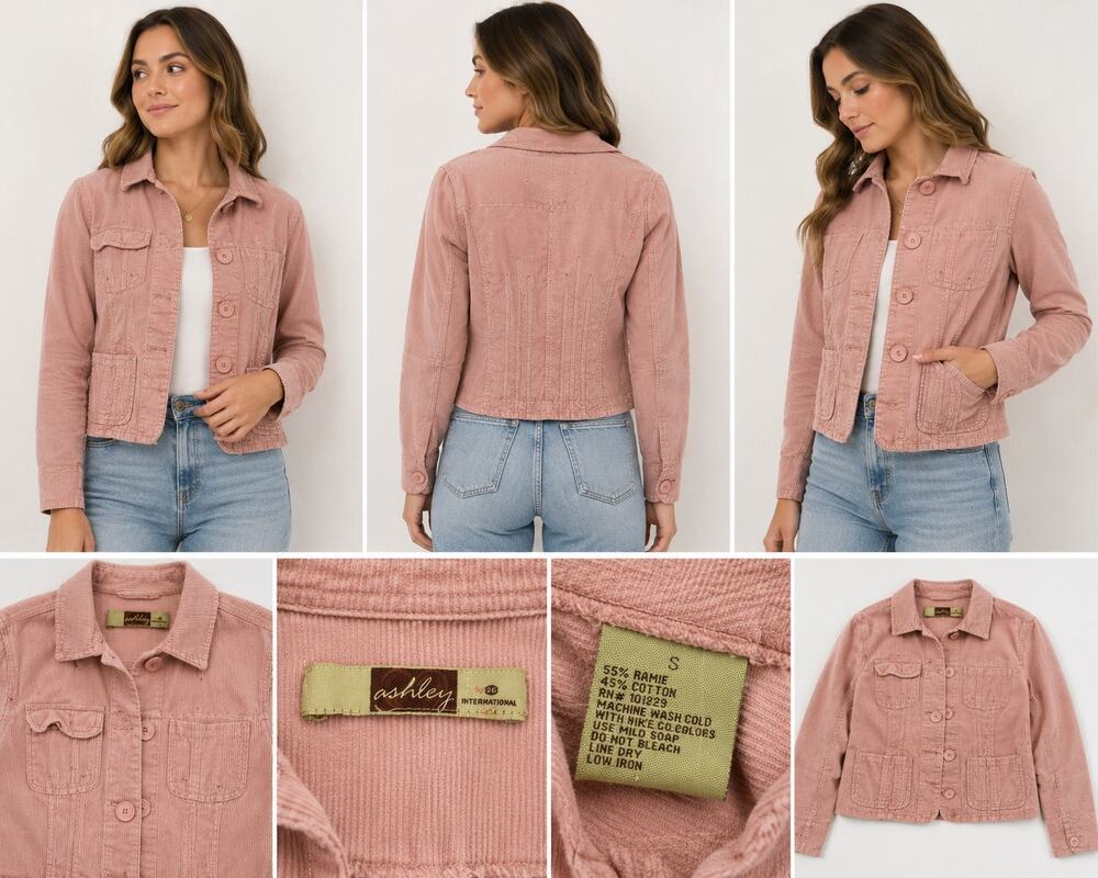 Vintage Ashley Dusty Blush Pink Corduroy Utility Jacket Women's Small
